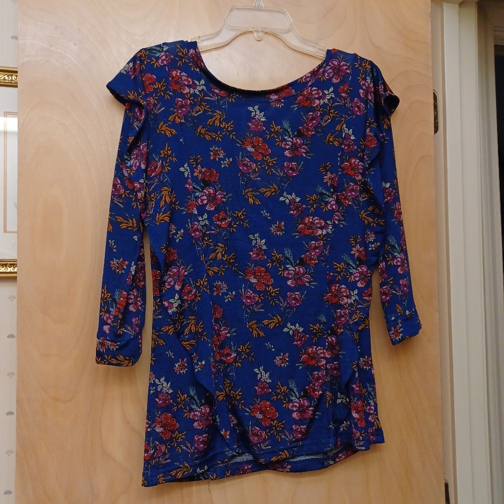 Free People blue floral ruffle boho Dock Street top Sz M - Picture 14 of 14